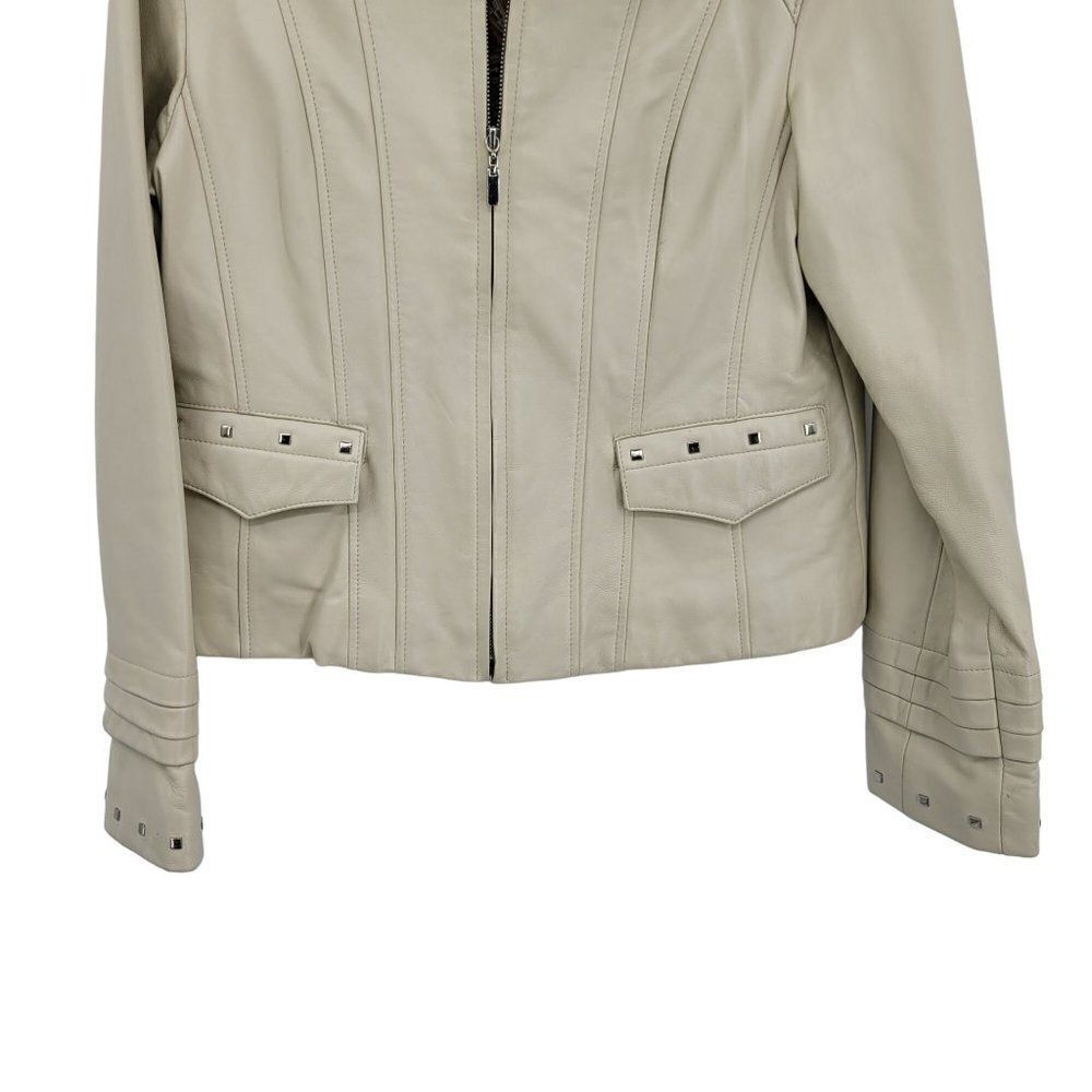Adler Collection Lamb Skin Leather Moto Jacket M Cream Retro 70s Studded Zip - Picture 5 of 16